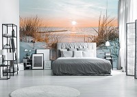 Флизелиновые фотообои в зал 416x254 см 3D Морской пейзаж Закат на песчаном пляже (14021VEXXXL) +клей