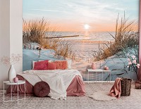 Флизелиновые фотообои на стену 520x318 см 3D Морской пейзаж Закат на песчаном пляже (14021VEXXXXXL) +клей