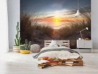 Флізелінові фотошпалери красиві 368x254 см 3D морський пейзаж Схід сонця на піщаному пляжі (14022V8) +клей