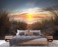Флізелінові фотошпалери фото 312x219 см 3D морський пейзаж Схід сонця на піщаному пляжі (14022VEXXL) +клей