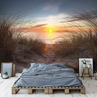 Фотообои флизелиновые 254x184 см 3D Морской пейзаж Восход на песчаном пляже (14022V4)+клей