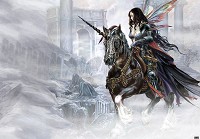 Флизелиновые фотообои для детской комнаты девочек 368x280 см Фея-воин на боевом единороге на фоне развалин (14025V10) +клей