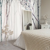 Флизелиновые фотообои 368x254 см Рисованные деревья на фоне бледного леса (14032V8) +клей