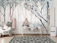 Флизелиновые фотообои 416x290 см Рисованные деревья на фоне бледного леса (14032VEXXXXL) +клей