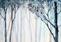 Флизелиновые фотообои 368x280 см Темные рисованные деревья на фоне бледного леса (14033V10) +клей - вид 1 миниатюра