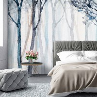 Флизелиновые фотообои 368x280 см Темные рисованные деревья на фоне бледного леса (14033V10) +клей