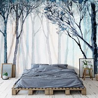 Флизелиновые фотообои на стену 368x254 см Темные рисованные деревья на фоне бледного леса (14033V8) +клей