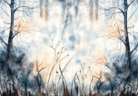 Флизелиновые фотообои 368x254 см Изображение темного леса в рисованном стиле (14035V8) +клей