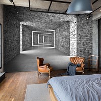 Флизелиновые фотообои на стену 3D Пространственный коридор Серый кирпичный туннель (14036V)+клей