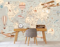 Флизелиновые фотообои для мальчика подростка фото 254x184 см Детская карта мира Ретро (14038V4)+клей