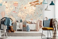 Флизелиновые фото обои животных 368x254 см Детская карта мира Ретро (14038V8)+клей