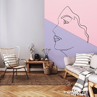 Флизелиновые фотообои геометрия 206x275 см Пастель Линии графика - женское лицо (14060VEA)+клей