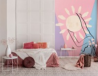 Флизелиновые фотообои про любовь 184x254 см Пастель Линии графика - йога (14061V4A)+клей