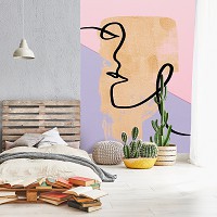 Флизелиновые фотообои с геометрическим рисунком 184x254 см Пастель Линии графика - Лицо женщины (14062V4A)+клей