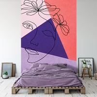 Флизелиновые фотообои с геометрическим рисунком 206x275 см Лицо женщины линии искусства (14063VEA)+клей