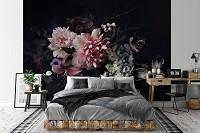 Флизелиновые 3D фотообои в спальню 254x184 см Темный Букет Цветов Винтаж (14066V4)+клей