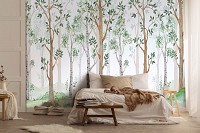 Флизелиновые фотообои для девочки 312x219 см Детские скандинавские акварельные лесные деревья (14068VEXXL) +клей