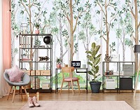 Флизелиновые фотообои в детскую комнату Акварельные деревья в лесу В скандинавском стиле (14068V)+клей