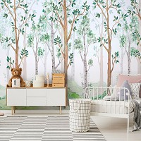Флизелиновые фото обои природа 254x184 см Для детей Акварельные деревья в лесу В скандинавском стиле (14068V4)+клей
