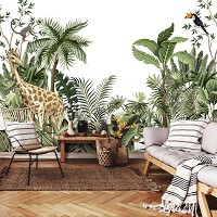 Детские флизелиновые фотообои с животными 416x290 см Экзотическое сафари в джунглях (14070VEXXXXL) +клей