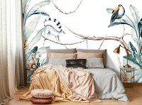 Флизелиновые фотообои для подростка фото 254x184 см Природа Растения Акварель Животные в Джунглях (14071V4)+клей