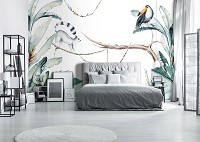 Детские флизелиновые фотообои для стен 460x300 см Природа Растения Акварель Животные в Джунглях (14071V12) +клей