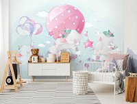 Детские флизелиновые фотообои для девочки 368x254 см Слоны и Воздушные шарики (14072V8) +клей
