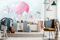 Флизелиновые фото обои 254x184 см Для детей Девочке Пастель Слоны и Воздушные шарики (14072V4)+клей