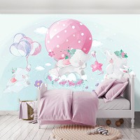 Детские флизелиновые фотообои для девочки 416x254 см Слоны и Воздушные шарики (14072VEXXXL) +клей