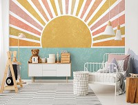 Флизелиновые фотообои 416x290 см Минималистическое солнышко в геометрической графике (14073VEXXXXL) +клей