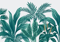 Рослинні флізелінові фотошпалери 368x280 см Тропічний зелений лист на білому тлі (14077V10) +клей - вид 1 мініатюра