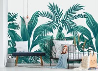 Флизелиновые фотообои 368x254 см Зеленые тропические листья на белом фоне (14077V8) +клей