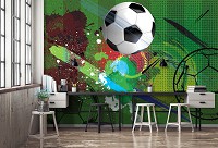 Флизелиновые фотообои в детскую мальчика мяч 460x300 см Красочные краски в футбольной тематике (14078V12) +клей