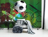 Флизелиновые фотообои в детскую мальчика мяч 368x254 см Красочные краски в футбольной тематике (14078V8) +клей