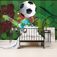 Флизелиновые фотообои в детскую мальчика мяч 312x219 см Красочные краски в футбольной тематике (14078VEXXL) +клей