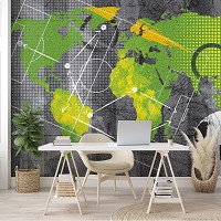 Флизелиновые фотообои в детскую мальчика мяч 368x254 см Карта мира на фоне стратегии футбольного матча (14079V8) +клей