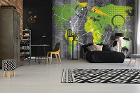 Флізелінові фотошпалери у дитячу хлопчика м'яч 416x254 см Карта світу на фоні стратегії футбольного матчу (14079VEXXXL) +клей