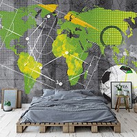 Флізелінові фотошпалери у дитячу хлопчика м'яч 254x184 см Карта світу на фоні стратегії футбольного матчу (14079V4) +клей