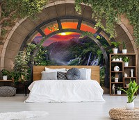 Флизелиновые фотообои природа 416x290 см Водопад за террасой с аркой (14083VEXXXXL)+клей