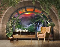 З д флизелиновые фотообои Красивый водопад за террасой с аркой (14083V)+клей
