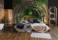 Флизелиновые фотообои в гостиную природа арка 520x318 см 3D-эффект Терраса Пейзаж Лес (14088VEXXXXXL) +клей