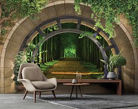 Флизелиновые фотообои арка 312x219 см 3D-эффект Терраса Пейзаж Лес (14088VEXXL) +клей