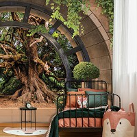 Флизелиновые фотообои арка 416x290 см 3D-эффект Терраса Пейзаж Дерево (14089VEXXXXL) +клей