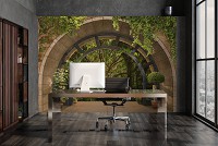 Флизелиновые фотообои лес арка 312x219 см 3D-эффект Терраса Пейзаж Деревья (14090VEXXL) +клей