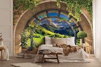 Флизелиновые фотообои в виде арки 520x318 см 3D-эффект Терраса Горы Пейзаж (14091VEXXXXXL) +клей