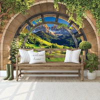 Флизелиновые фотообои природа арка 416x254 см 3D-эффект Терраса Горы Пейзаж (14091VEXXXL) +клей