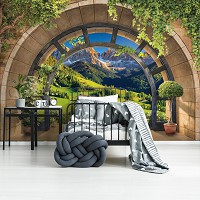 Флизелиновые фотообои фото 254x184 см Арка 3D-эффект Терраса Горы Пейзаж (14091V4)+клей - вид 8 миниатюра