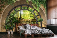 Флизелиновые фотообои арка на стену 520x318 см 3D Эффект Терраса Лесной Пейзаж (14092VEXXXXXL) +клей