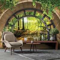 Флизелиновые фотообои вид из арки 416x254 см 3D Эффект Терраса Лесной Пейзаж (14092VEXXXL) +клей