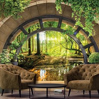 Флизелиновые фотообои природа 254x184 см 3D Эффект Терраса Арка Лесной Пейзаж (14092V4)+клей - вид 8 миниатюра